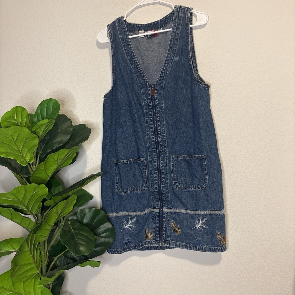 Denim Sleeveless Dress with Embroidered Details